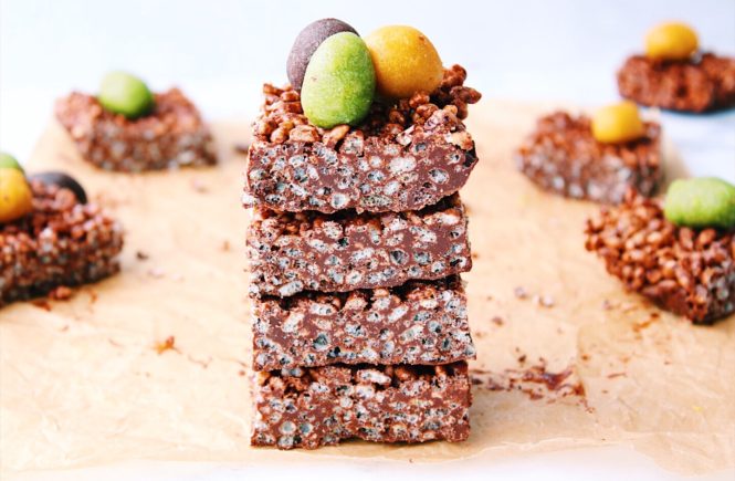 Chocolate Rice Crispy Easter Treats with Marzipan Mini Eggs