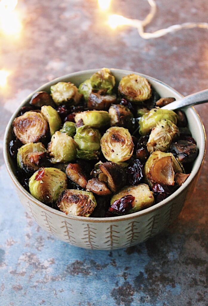 Roasted Brussels Sprouts with Chestnuts and Cranberries {vegan, gluten free}