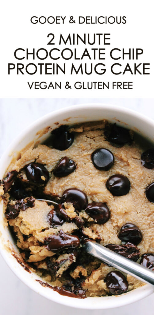 2 minute Chocolate Chip Protein Mug Cake {vegan, gluten free}