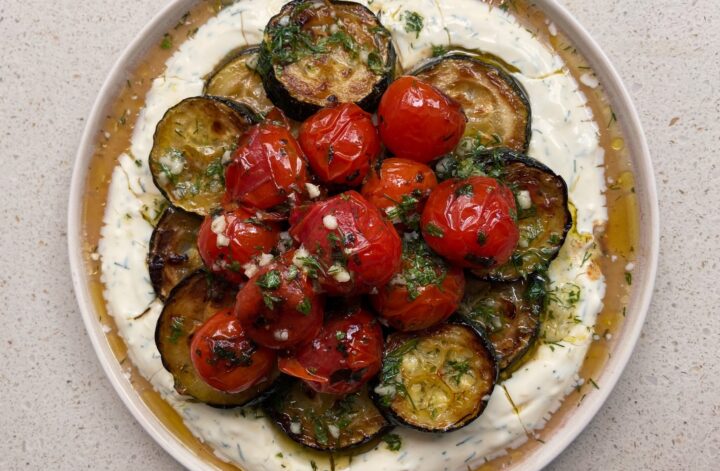 Zesty Fried Courgette on Yoghurt