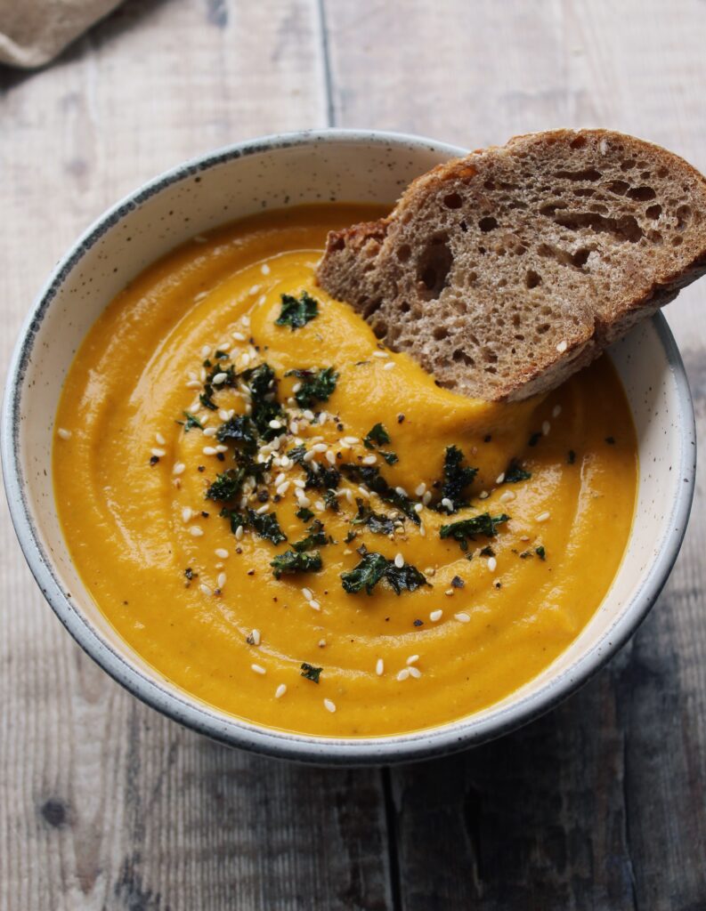 Creamy Roasted Butternut, Carrot & Sweet Potato Soup