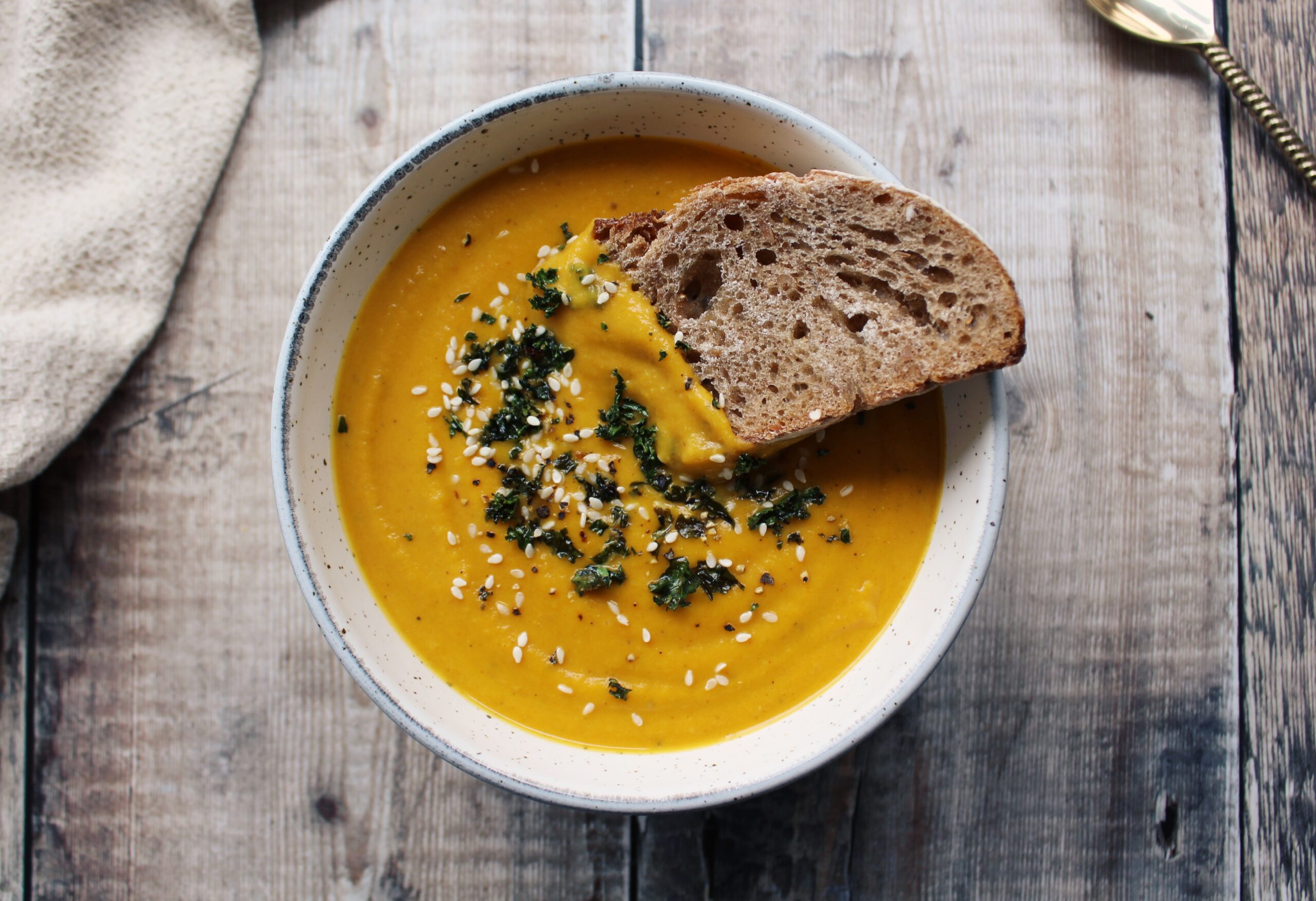 Creamy Roasted Butternut, Carrot & Sweet Potato Soup