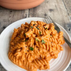 High Protein Roasted Red Pepper Pasta (Vegan)