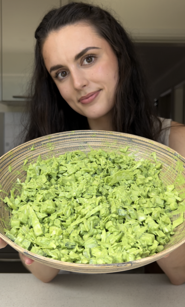 gina burgess holding the tik tok viral green godess salad